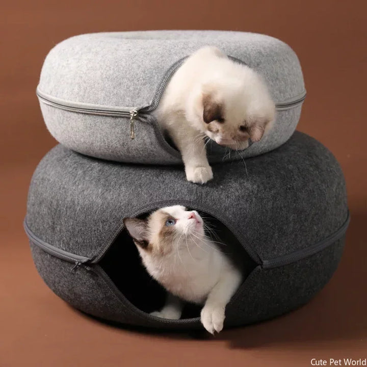 Donut Tunnel Bed For Cats Scratch-Resistant Cat Cave Bed Detachable Donut Tunnels Cat Donut Tunnel Bed Cat Tunnel Toy Cat Caves