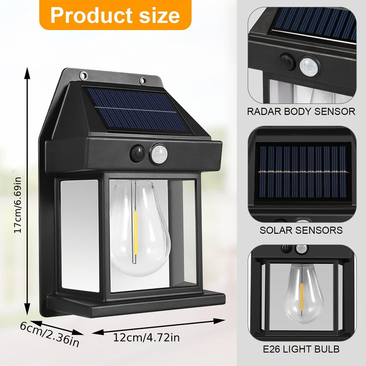 2PCS Porch Outdoor Motion Sensor Solar LED Lantern Wall Lights 3 Modes