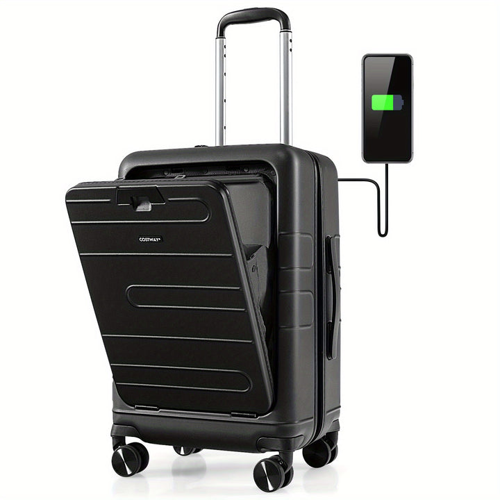 LIFEZEAL 38L Lightweight Luggage Trolley Travel Suitcase Height Adjustable w/TSA Locker&USB Port Black