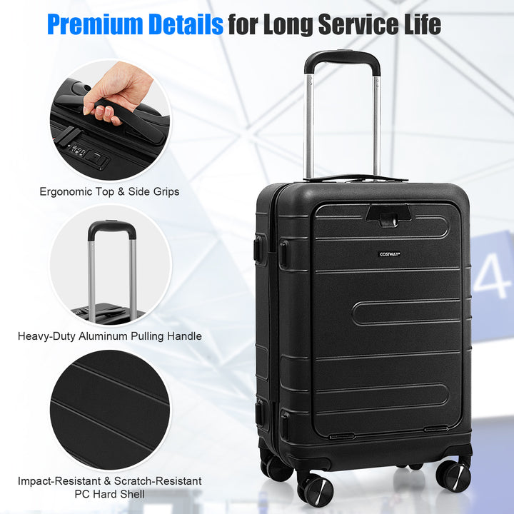 LIFEZEAL 38L Lightweight Luggage Trolley Travel Suitcase Height Adjustable w/TSA Locker&USB Port Black