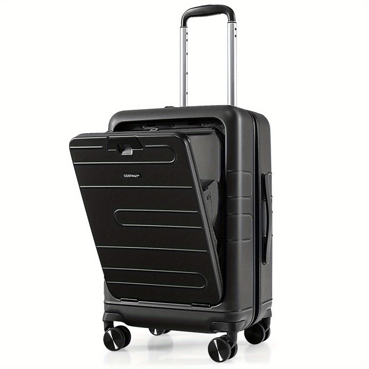 LIFEZEAL 38L Lightweight Luggage Trolley Travel Suitcase Height Adjustable w/TSA Locker&USB Port Black