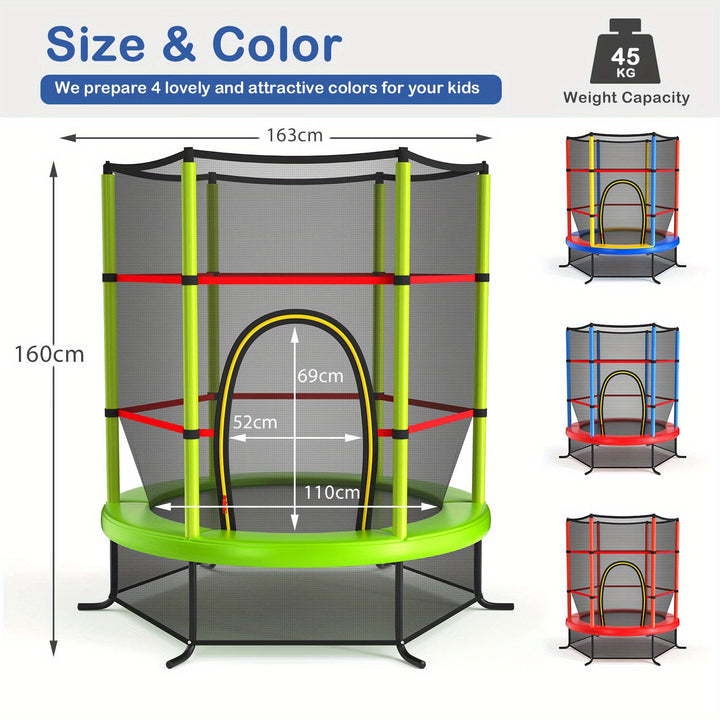 LIFEZEAL 5.3FT Kids Trampoline Bouncer Jumping Trampolines Indoor Outdoor Children Gift w/Enclosure Net Safety Pad, Max Load 45kg Green