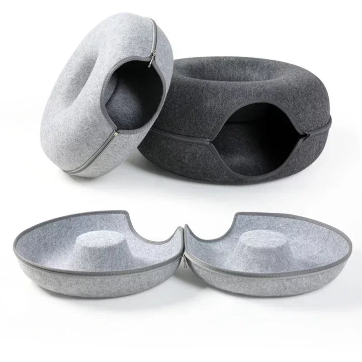 Donut Tunnel Bed For Cats Scratch-Resistant Cat Cave Bed Detachable Donut Tunnels Cat Donut Tunnel Bed Cat Tunnel Toy Cat Caves