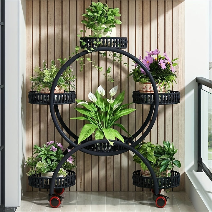 6 Potted Metal Plant Cart Stand Wheels Flower Pots Rack Holder for Patio Porch