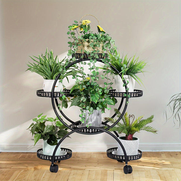 6 Potted Metal Plant Cart Stand Wheels Flower Pots Rack Holder for Patio Porch