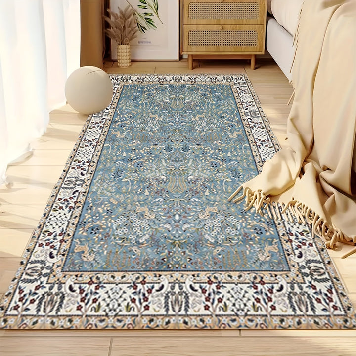 Soft & Non-Slip Light Blue Afghan-Inspired Floor Mat - Machine Washable, Absorbent, Stain-Resistant Area Rug For Kitchen, Laundry Room, And Hallway Decor