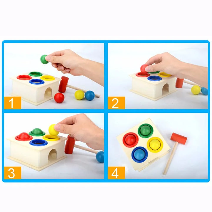 Montessori Baby Toy Kids 3D Wooden Ball Hammer Puzzles Early Learning Baby Games Toy Educational Children Birthday New Year Gift