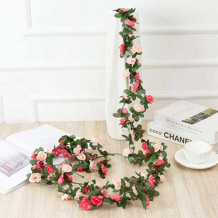 250CM Artificial Rose Flowers for Wedding Home Room Decoration Spring Autumn Garden Arch Christmas Rattan DIY Fake Plants Vine