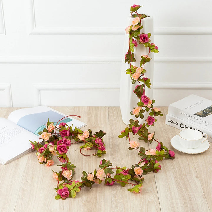 250CM Artificial Rose Flowers for Wedding Home Room Decoration Spring Autumn Garden Arch Christmas Rattan DIY Fake Plants Vine