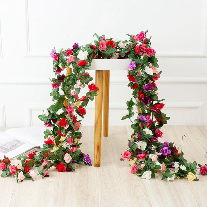 250CM Artificial Rose Flowers for Wedding Home Room Decoration Spring Autumn Garden Arch Christmas Rattan DIY Fake Plants Vine