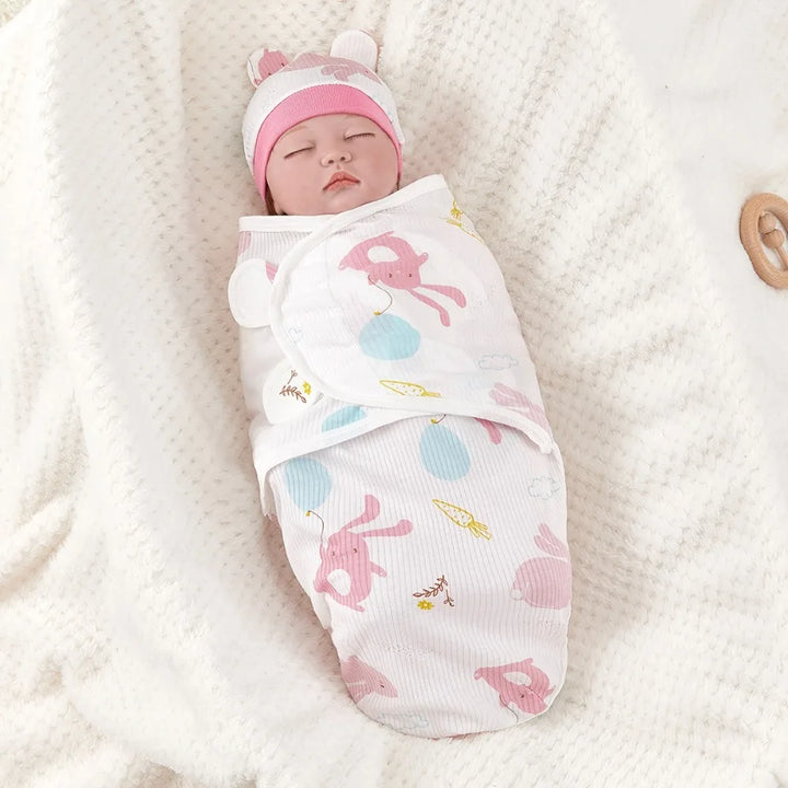 Newborn Sleeping Bag Cotton Baby Swaddle Wrap Adjustable Newborn Sleepsack Hat Set Anti-kick Swaddle Warm Soft Blanket