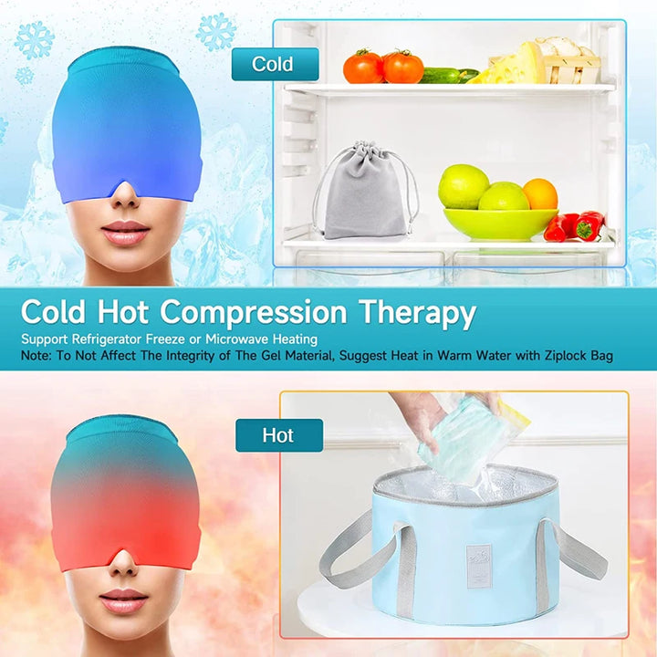 Form Fitting Gel Ice Headache  Migraine Relief Hat Cold Compress Therapy Cap  Ice Head Wrap Pack Mask  for Tension Sinus Stress