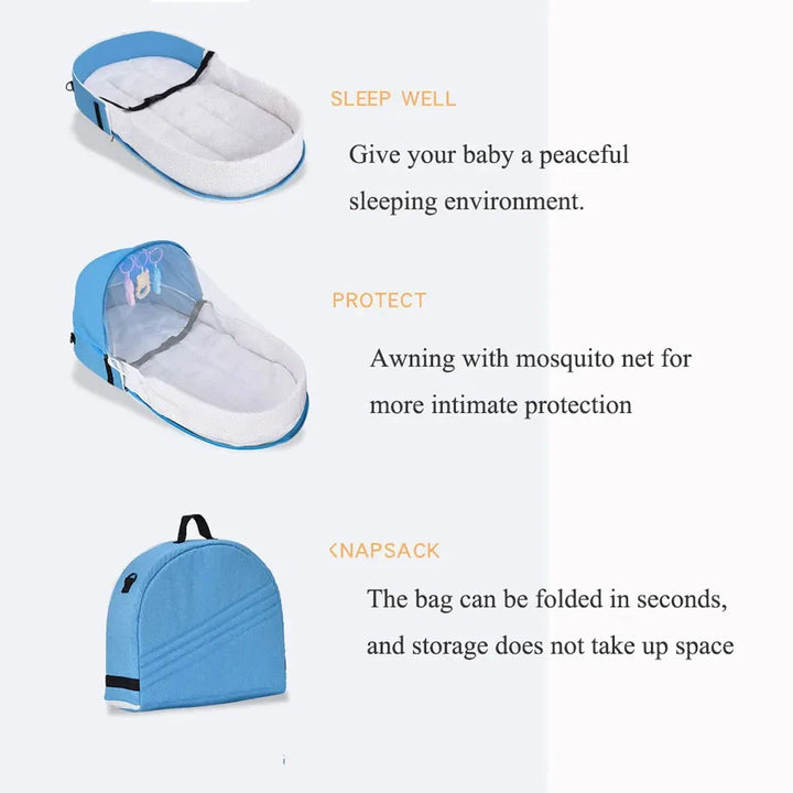 Baby Bed Folding Portable Baby Crib with Net and Awning Baby Nest Portable Baby Bed for Camping Infant Bed Bassinet for Baby