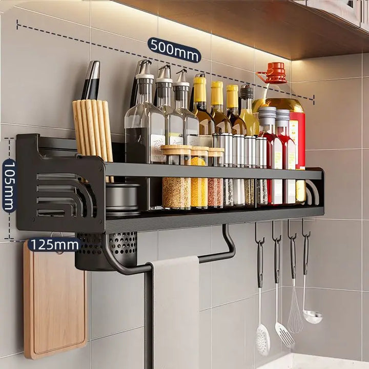 Kitchen Organizer Shelf Wall-mounted Spice Storage Rack Kitchen Knife Holder Wall Seasoning Chopstick Spoon Shovel Storage