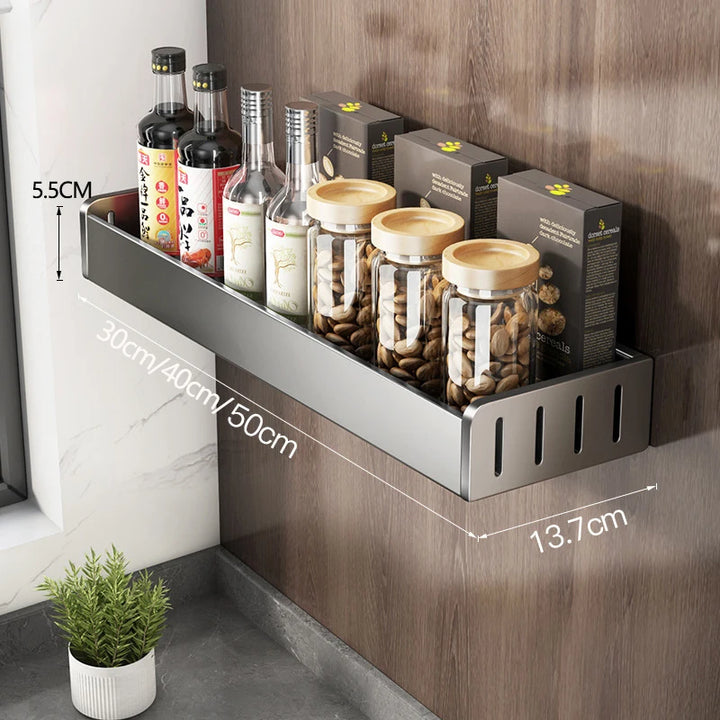 Wall Mounted Kitchen Condimenters Spice Rack Organizer Shelf Kitchen Storage Wall Shelf Organizers Hanging Hook Rack For Kitchen