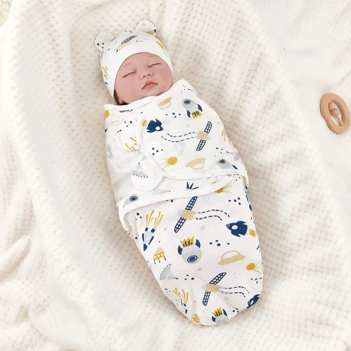 Newborn Sleeping Bag Cotton Baby Swaddle Wrap Adjustable Newborn Sleepsack Hat Set Anti-kick Swaddle Warm Soft Blanket