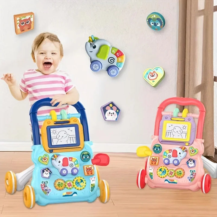 Baby Walker Trolley with Activity Toys and Musical Sounds, Early Educational Learning Pushing Wheel for Infant 0-12 Months