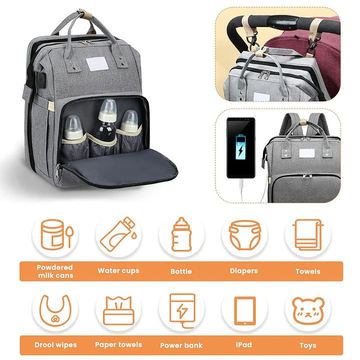 Sunshine SnugglePod Portable Baby Diaper Bag Backpack with Spacious Pockets, USB Port, and Mom & Dad Friendly Design