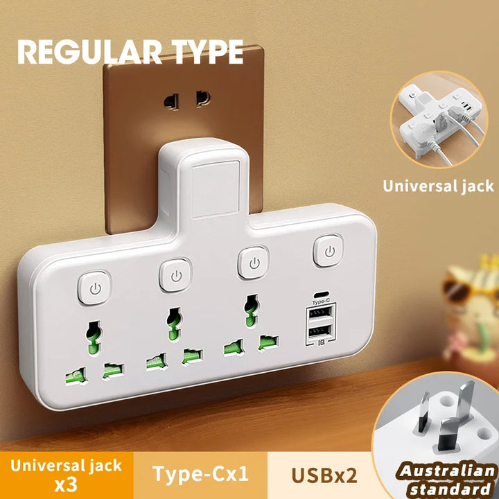 EU UK AU US Plug AC Outlet Power Strip Multiprise Wall Socket Universal Network Filter USB Cherger Separate Switch light Adapter