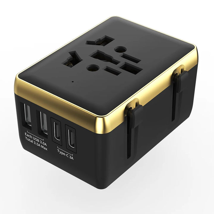 International Power Adapter with 2USB + 2Type C Ports Worldwide AC Outlet Plugs Travel Charger for UK US AU As