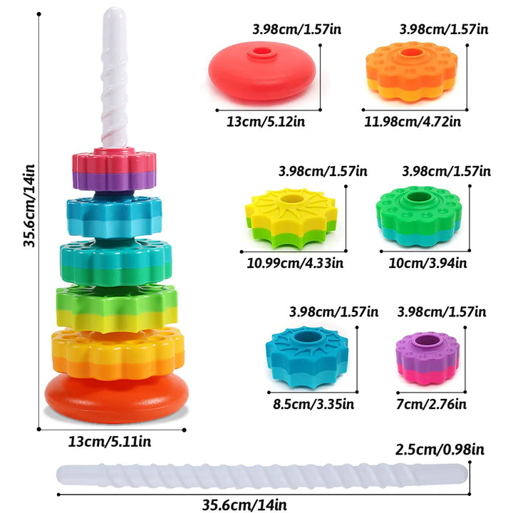 Montessori Stacking Puzzle Toy, Rotating Rainbow Tower, Baby, Educational Play