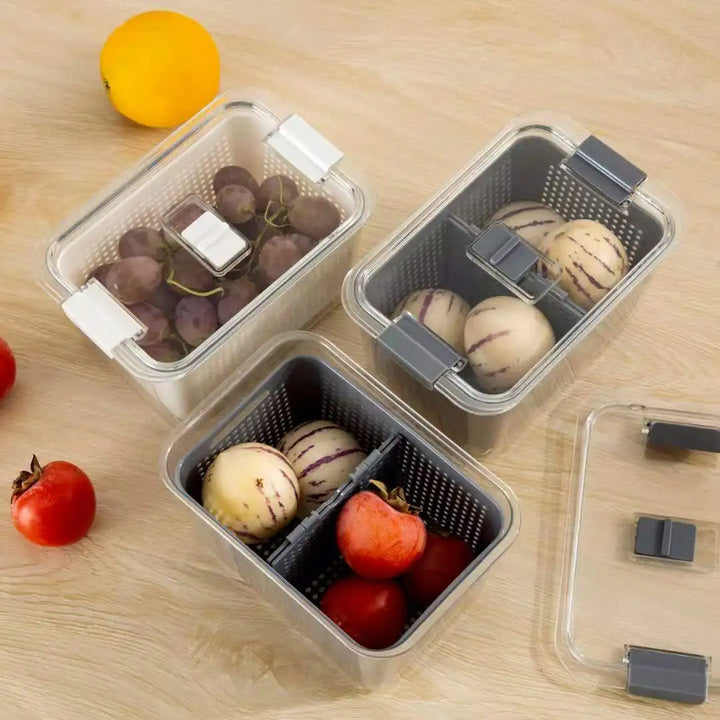 Refrigerator Preservation Storage Box Drain Basket Storage Containers Sealed Box Vegetable and Fruit Food Grade Drain Box