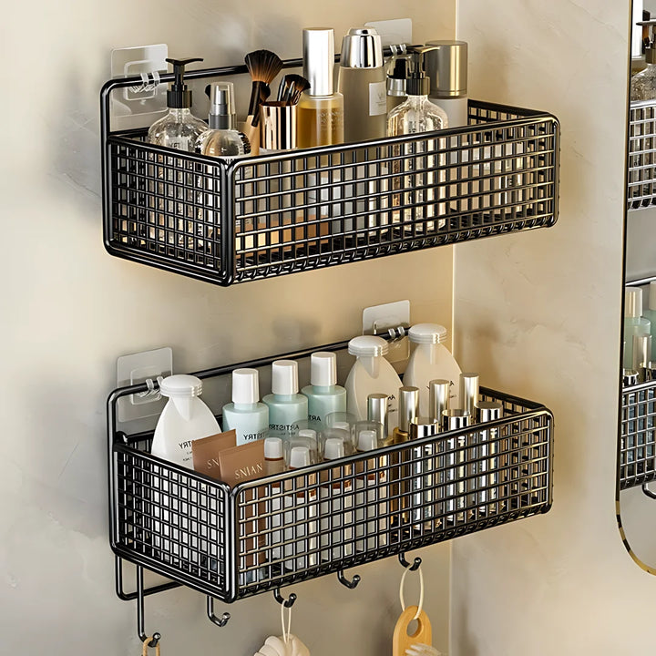 Bathroom Organiser Multifunctional Toiletries Organiser No-Punch Bathroom Shelf Bathroom Kitchen Wall Mount Storage Rack