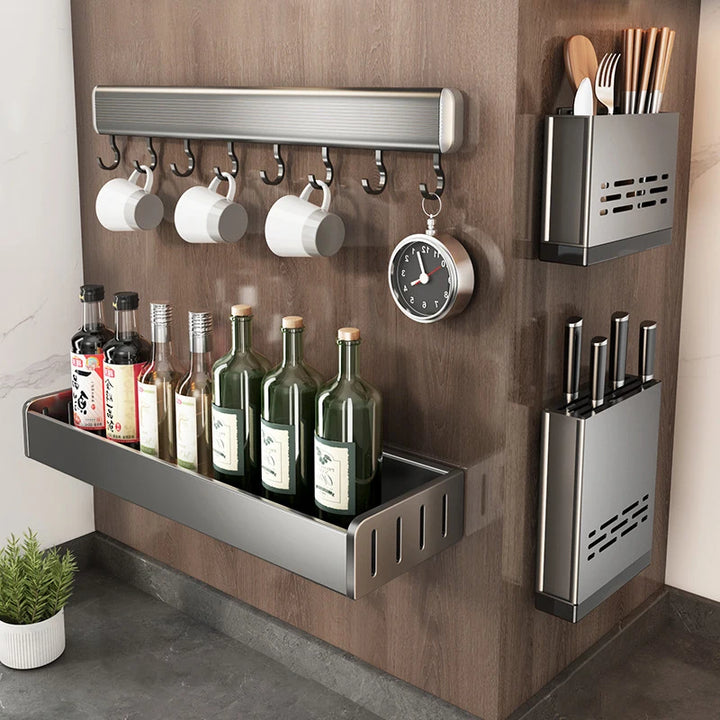 Wall Mounted Kitchen Condimenters Spice Rack Organizer Shelf Kitchen Storage Wall Shelf Organizers Hanging Hook Rack For Kitchen