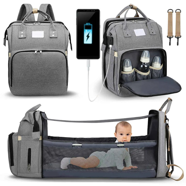 Sunshine SnugglePod Portable Baby Diaper Bag Backpack with Spacious Pockets, USB Port, and Mom & Dad Friendly Design