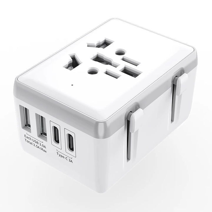 International Power Adapter with 2USB + 2Type C Ports Worldwide AC Outlet Plugs Travel Charger for UK US AU As