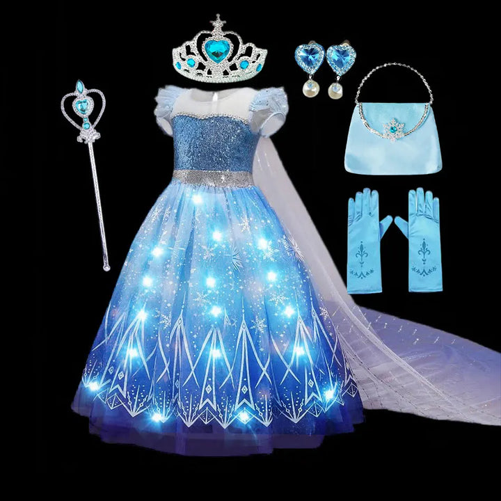 Disney Elsa Role Playing Dress Light Up Kids Halloween Frozen Carnival Apparel Girls Birthday Elsa Princess Glowing Vestidos