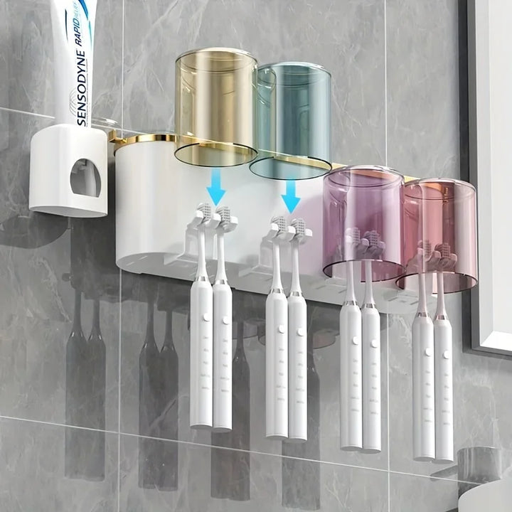 Toothbrush Holder With Squeezer Perforation-free Bathroom Shelf Mouthwash Cup Toothbrush Holder