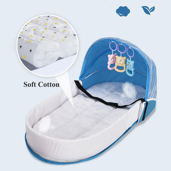 Baby Bed Folding Portable Baby Crib with Net and Awning Baby Nest Portable Baby Bed for Camping Infant Bed Bassinet for Baby