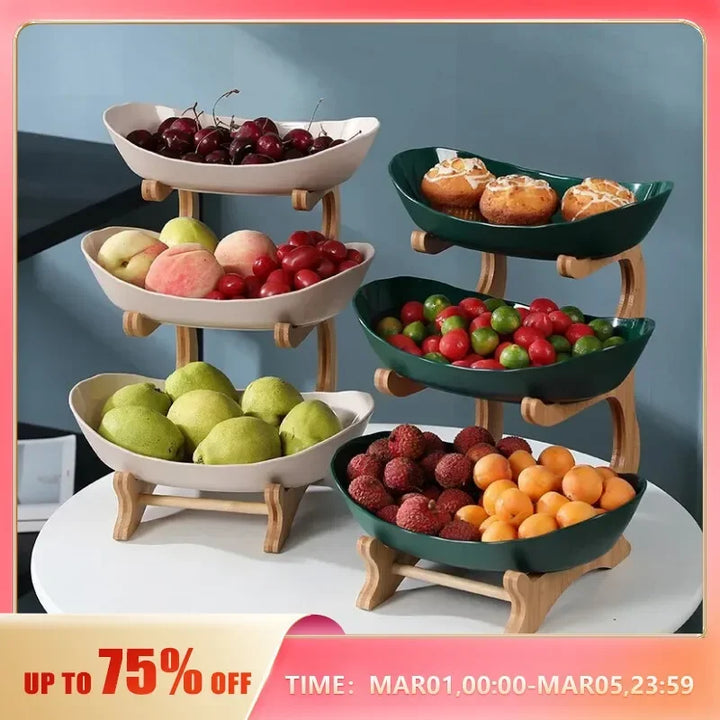 Table Plates Dinnerware Kitchen Fruit Bowl with Floors Partitioned Candy Cake Trays Wooden Tableware Dishes