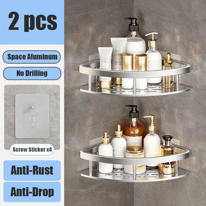 Bathroom Shelf Makeup Storage Organizer Aluminum Alloy Shampoo Rack Shower Shelf Bathroom Accessories No Drill Wall Shelf