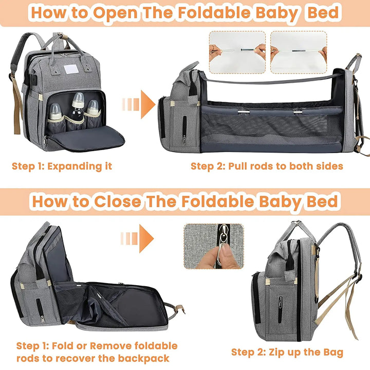 Sunshine SnugglePod Portable Baby Diaper Bag Backpack with Spacious Pockets, USB Port, and Mom & Dad Friendly Design