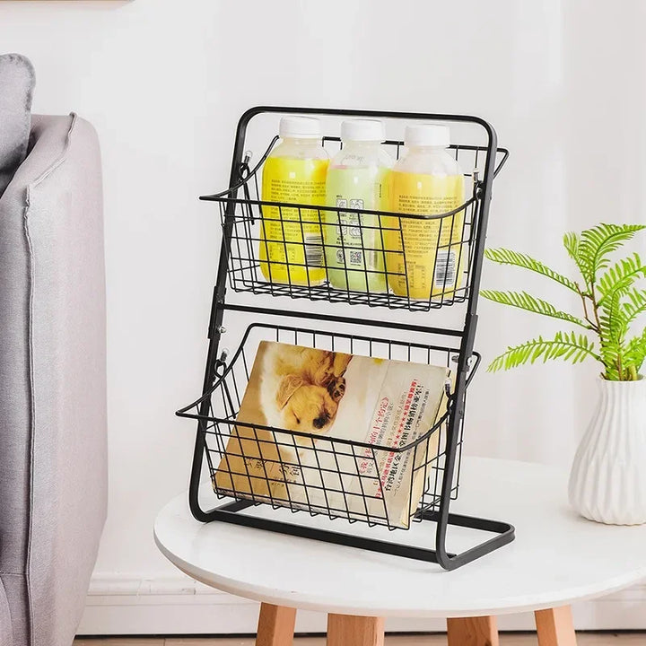 Iron Storage Shelf Rack for Kitchen Seasoning Organizer Fruits Holder Double Layer Assembly Bathroom Cosmetic Storage Basket