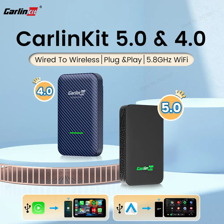 CarlinKit 5.0 & 4.0 Wireless CarPlay Mini Adapter Android Auto Dongle Smart Car Play Box for iOS & Android BT Wifi Auto Connect