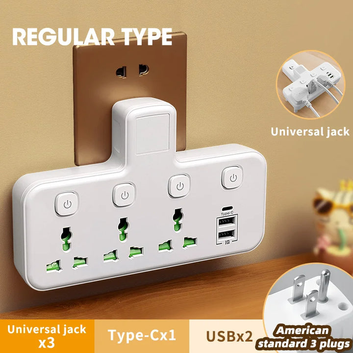 EU UK AU US Plug AC Outlet Power Strip Multiprise Wall Socket Universal Network Filter USB Cherger Separate Switch light Adapter