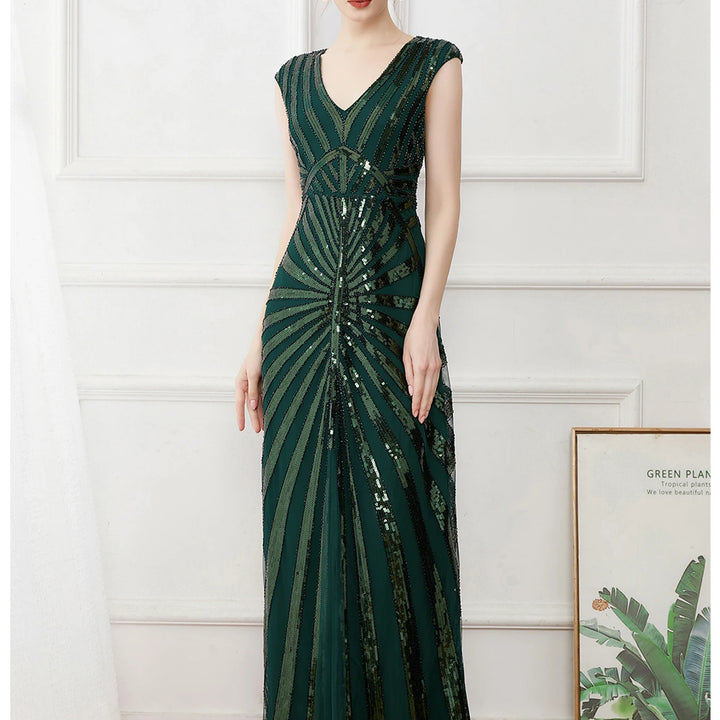 Elegant Vintage Sequin Maxi Dress: Wedding & Party Wear