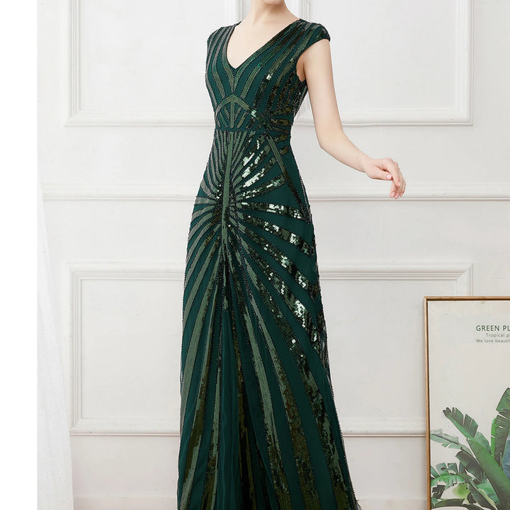 Elegant Vintage Sequin Maxi Dress: Wedding & Party Wear