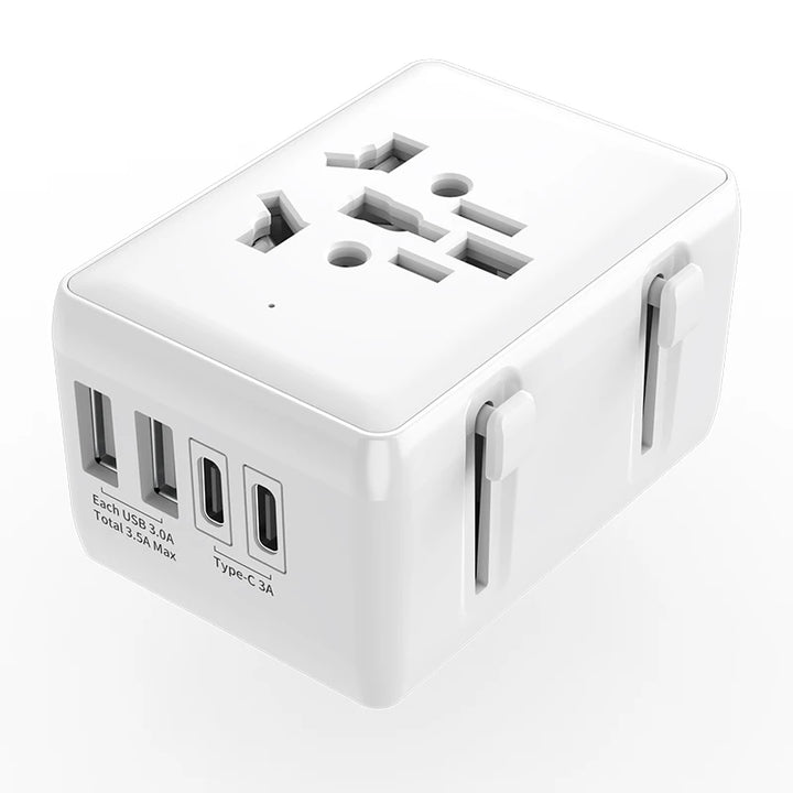 International Power Adapter with 2USB + 2Type C Ports Worldwide AC Outlet Plugs Travel Charger for UK US AU As