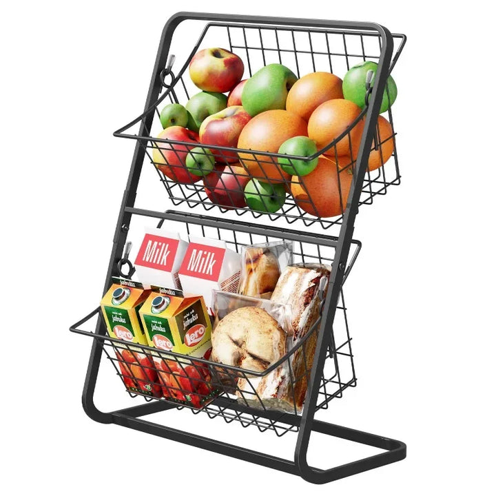 Iron Storage Shelf Rack for Kitchen Seasoning Organizer Fruits Holder Double Layer Assembly Bathroom Cosmetic Storage Basket