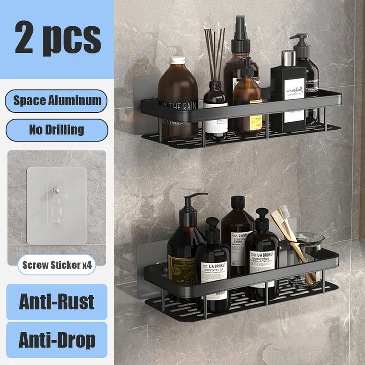 Bathroom Shelf Makeup Storage Organizer Aluminum Alloy Shampoo Rack Shower Shelf Bathroom Accessories No Drill Wall Shelf