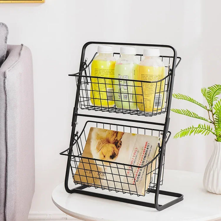 Iron Storage Shelf Rack for Kitchen Seasoning Organizer Fruits Holder Double Layer Assembly Bathroom Cosmetic Storage Basket