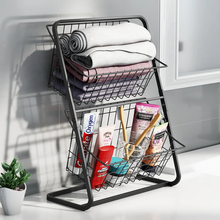 Iron Storage Shelf Rack for Kitchen Seasoning Organizer Fruits Holder Double Layer Assembly Bathroom Cosmetic Storage Basket