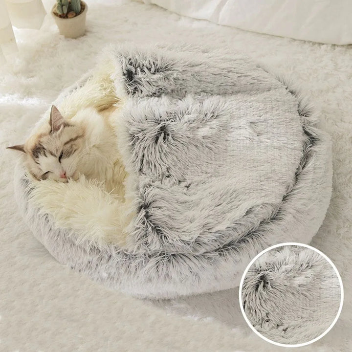 Warm Long Plush Pet Bed Enclosed Round Cat Cushion Comfortable Sleep Bag Cat Nest Kennel For Small Pet