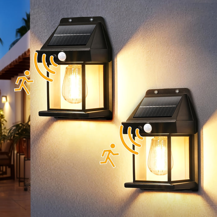 2PCS Porch Outdoor Motion Sensor Solar LED Lantern Wall Lights 3 Modes