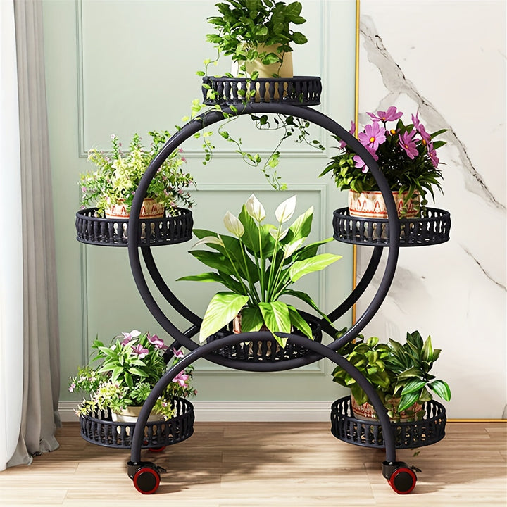 6 Potted Metal Plant Cart Stand Wheels Flower Pots Rack Holder for Patio Porch