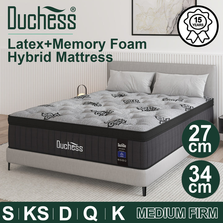 Duchess Pocket Spring Mattress Cool Gel Memory Foam Bed Queen Double King Single Medium Firmness 27/37CM Thick